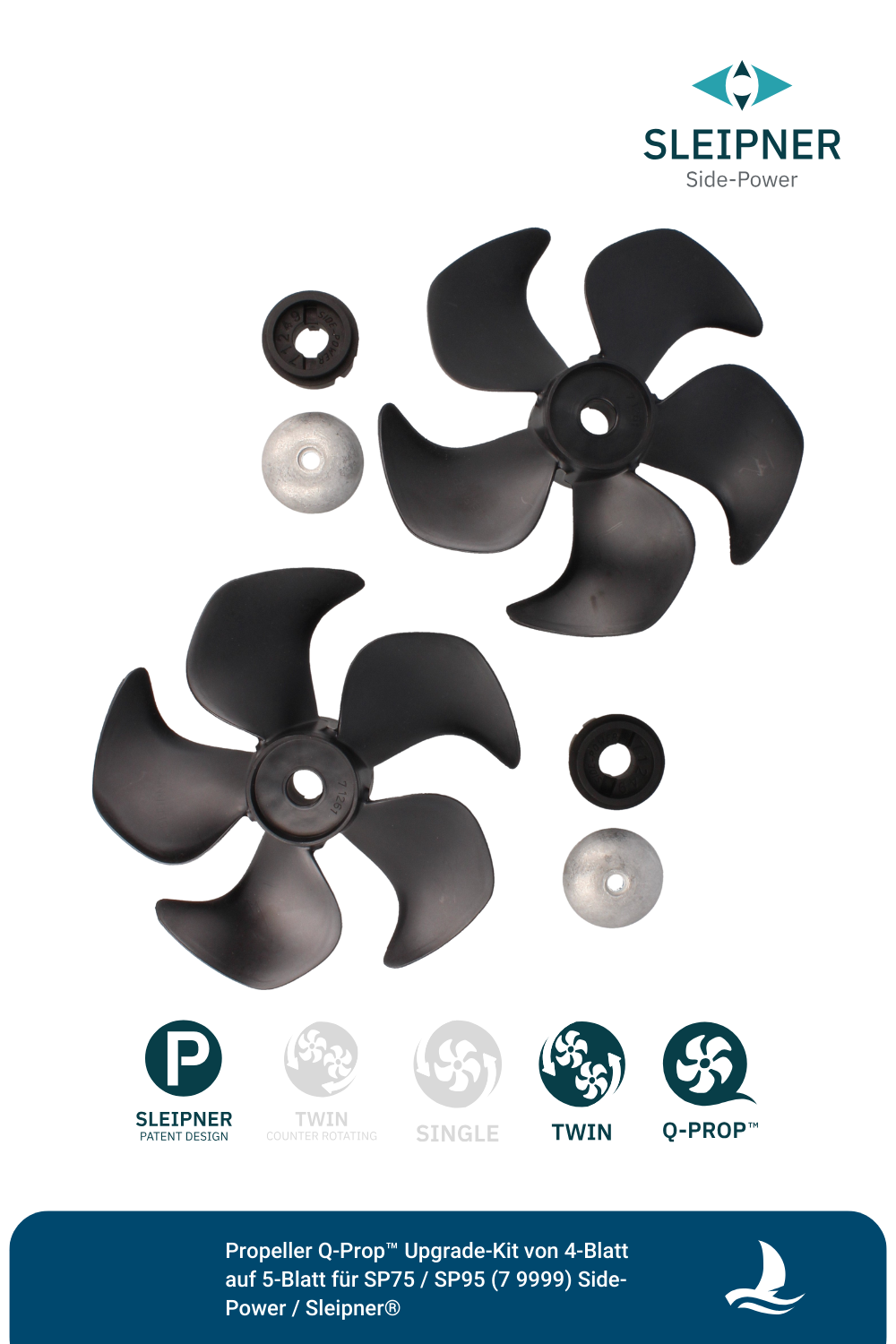 Propeller Q-Prop™ Upgrade-Kit von 4-Blatt auf 5-Blatt für SP75 / SP95 (7 9999) Side-Power / Sleipner®