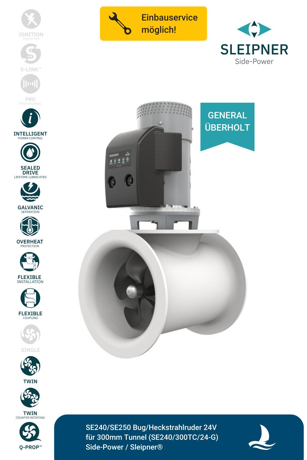 SE240/SE250 Bug/Heckstrahlruder 24V für 300mm Tunnel (SE240/300TC/24-G) Side-Power -GENERALÜBERHOLT-