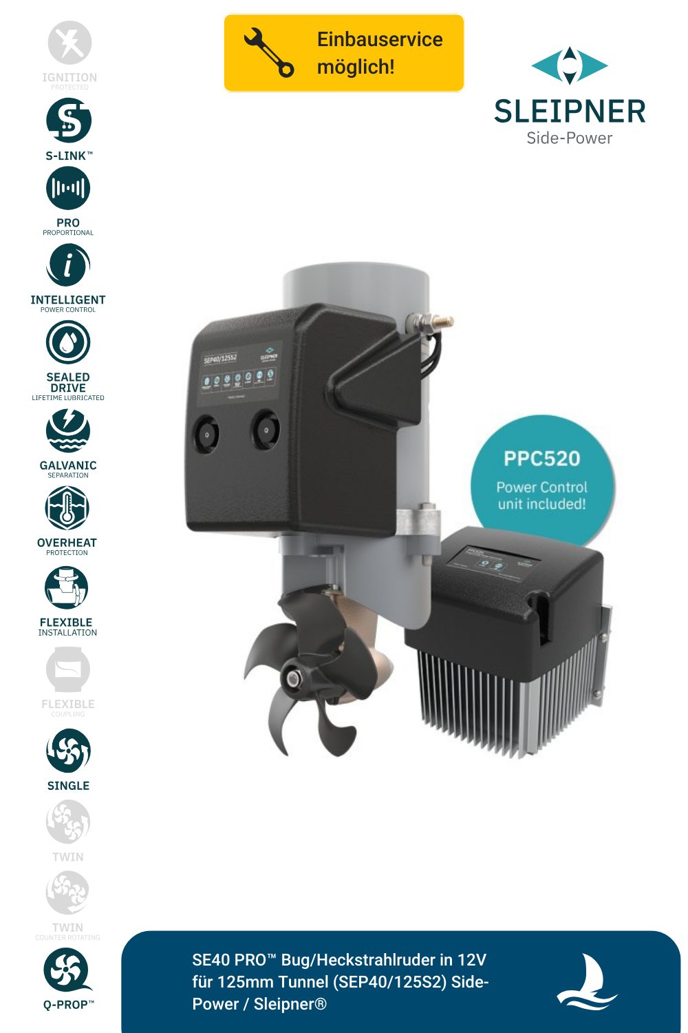 Bugschraube SEP30, 1,5 kW, 125mm TunnelPRO Version stufenlos regelbar 12 Volt