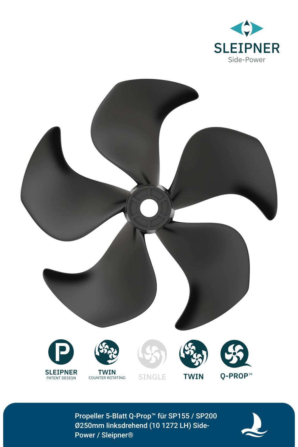 Propeller 5-Blatt Q-Prop™ für SP155 / SP200 Ø250mm linksdrehend (101272 LH) Side-Power / Sleipner®