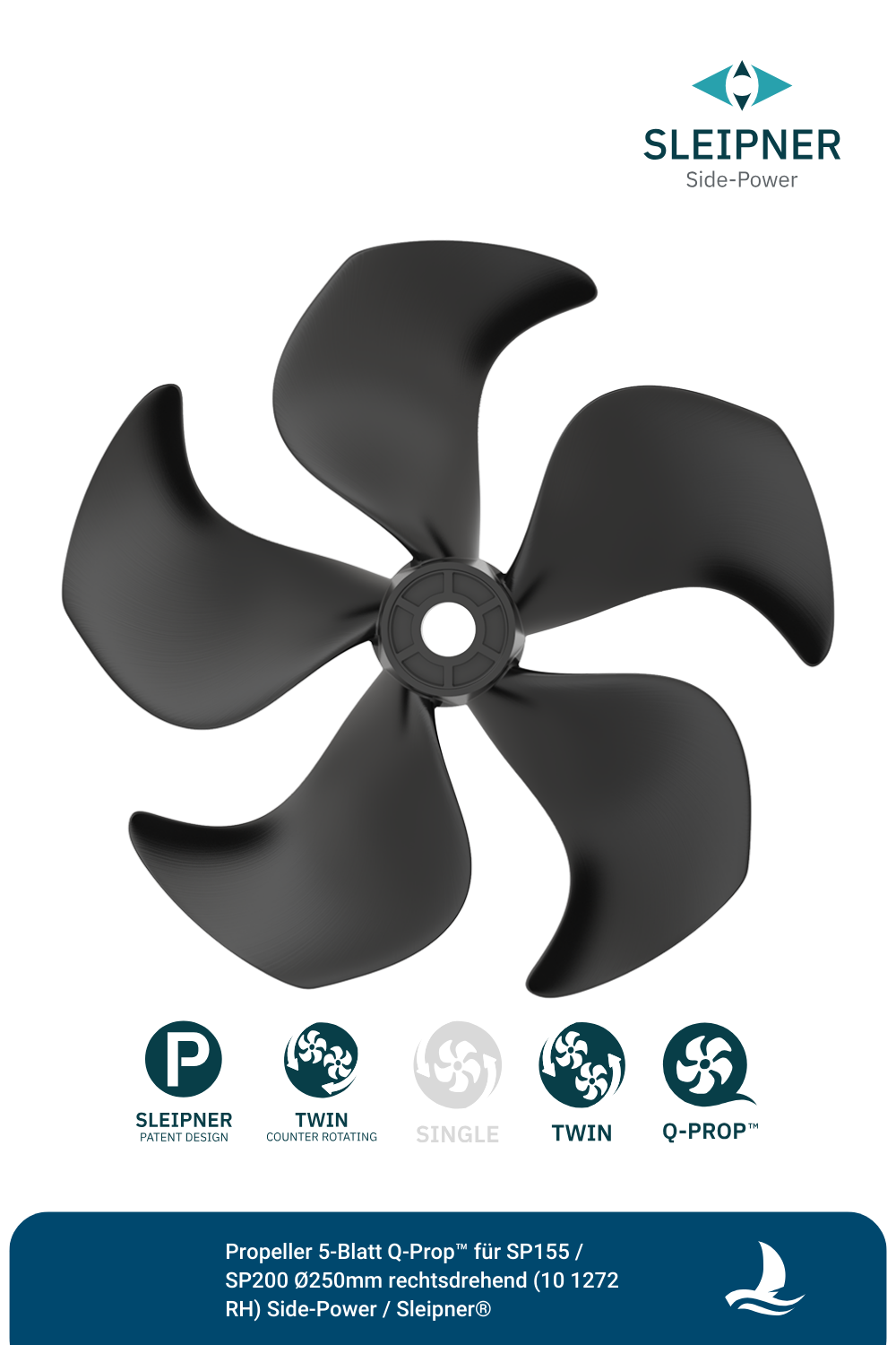 Propeller 5-Blatt Q-Prop™ für SP155 / SP200 Ø250mm rechtsdrehend (101272 RH) Side-Power / Sleipner®