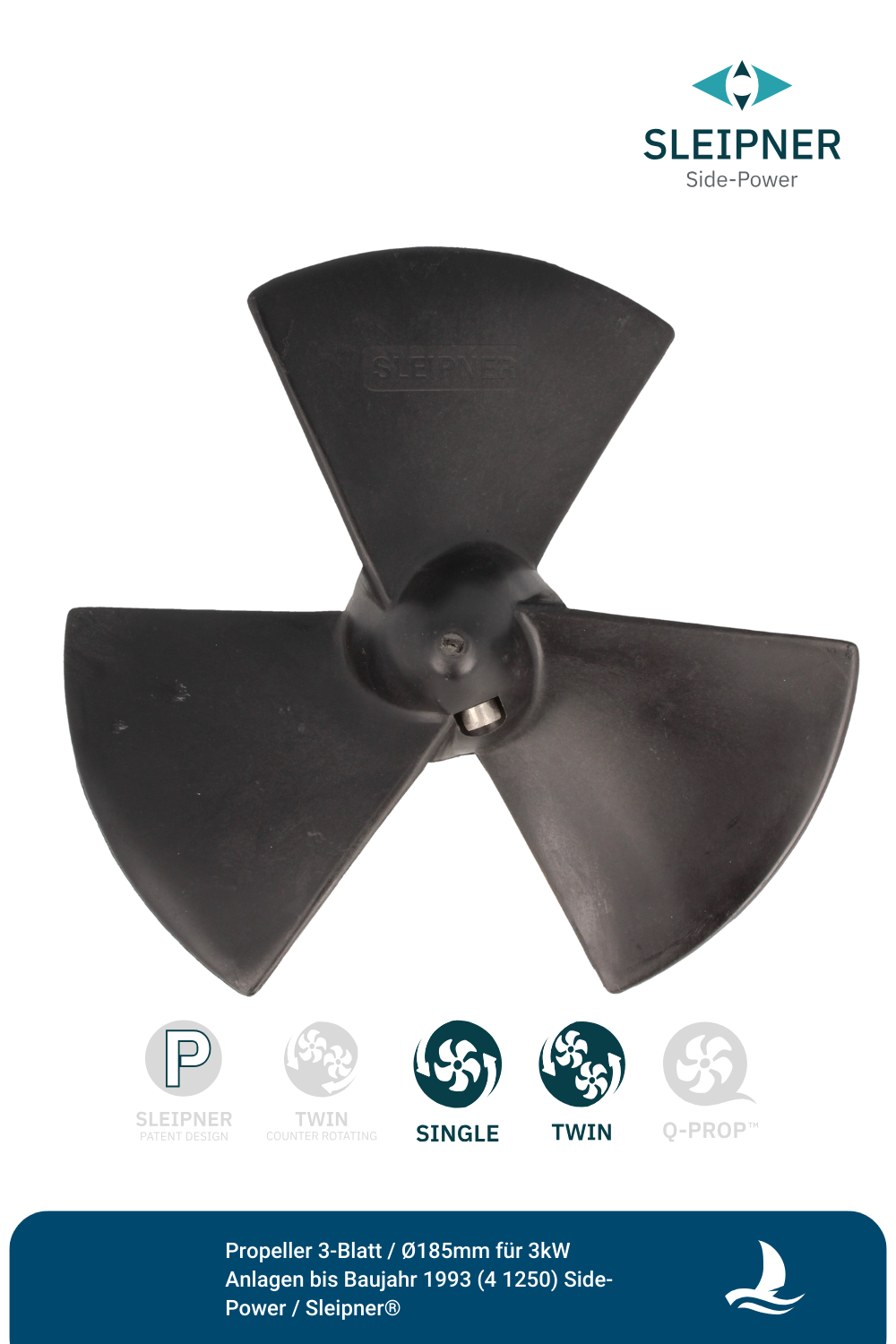 Propeller 3-Blatt / Ø185mm für 3kW Anlagen bis Baujahr 1993 (41250) Side-Power / Sleipner®