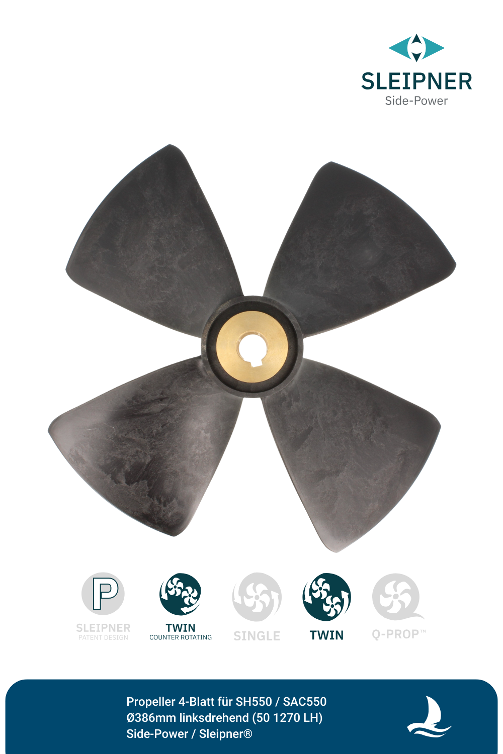 Propeller 4-Blatt für SH550 / SAC550 Ø386mm linksdrehend (501270 LH) Side-Power / Sleipner®