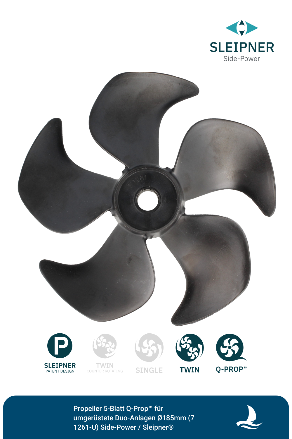 Propeller 5-Blatt Q-Prop™ für umgerüstete Duo-Anlagen Ø185mm (71261-U) Side-Power / Sleipner®