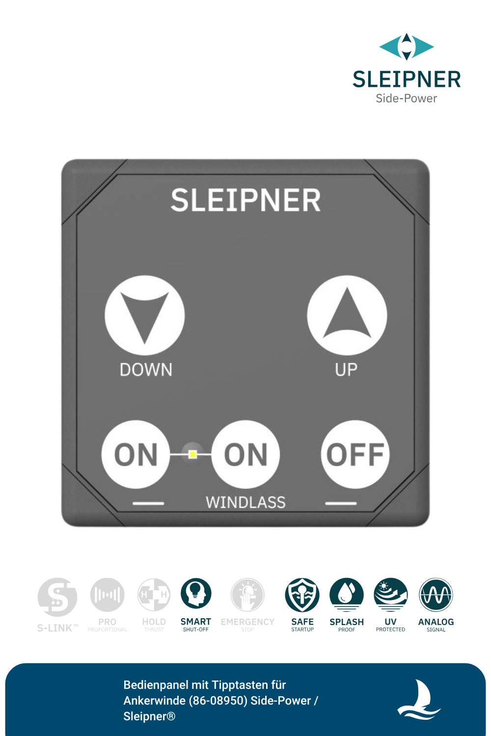 Bedienpanel mit Tipptasten für Ankerwinde grau (86-08950) Side-Power / Sleipner®