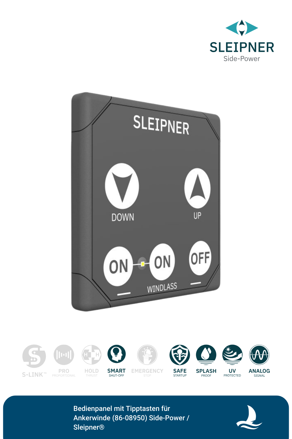 Bedienpanel mit Tipptasten für Sleipner® Ankerwinde, grau (86-08950)