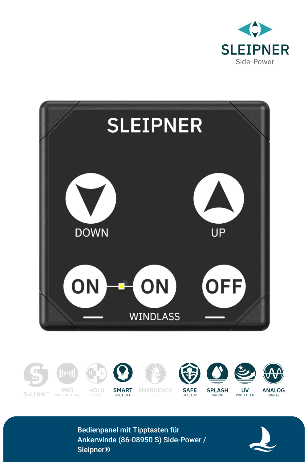 Bedienpanel mit Tipptasten für Sleipner® Ankerwinde, schwarz (86-08950 S)