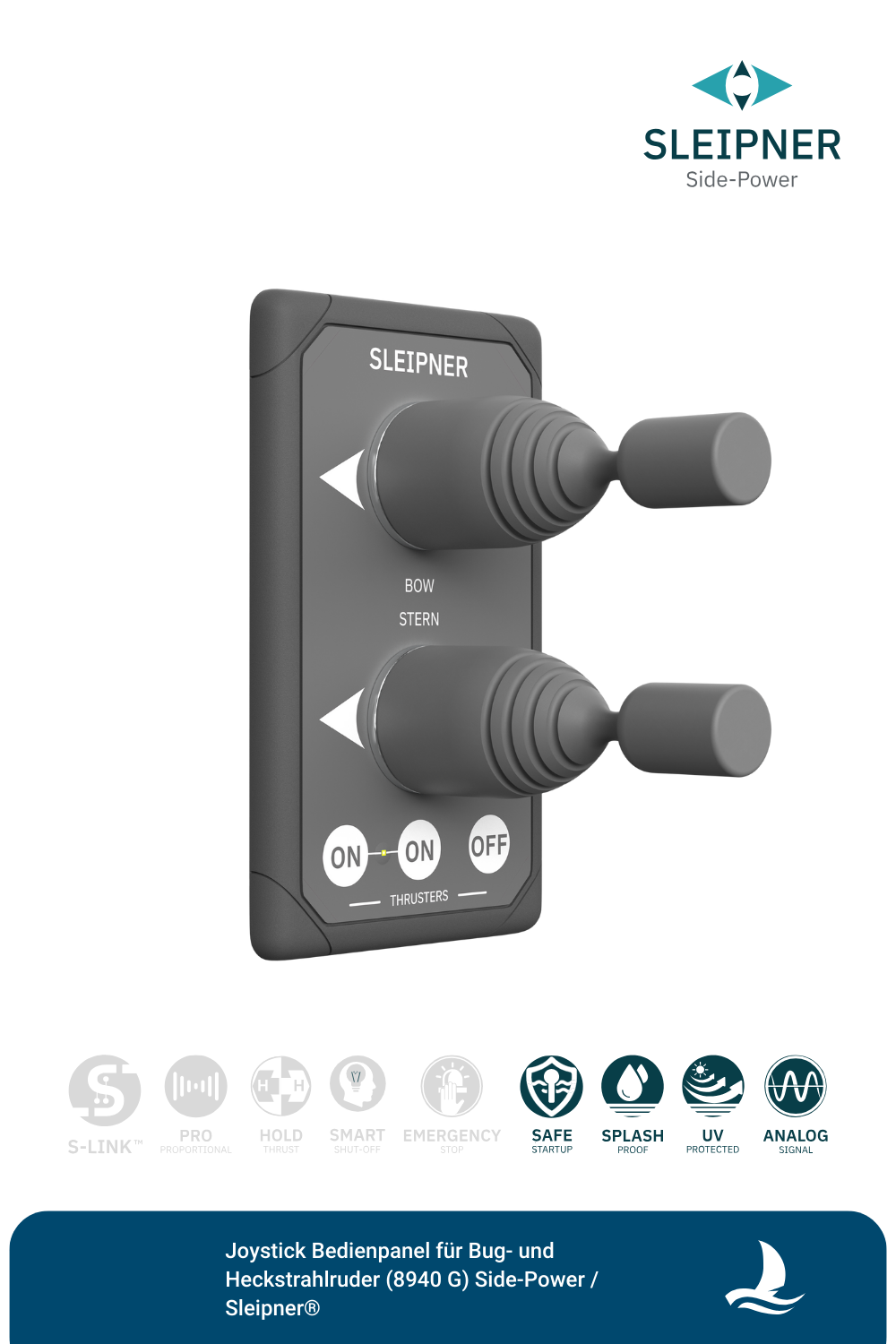 Joystick Bedienpanel für Sleipner® Bug- und Heckstrahlruder, grau (8940 G)