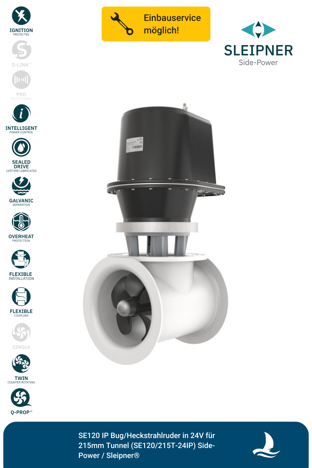 SE120 IP Tunnel bow/stern thruster, 24V