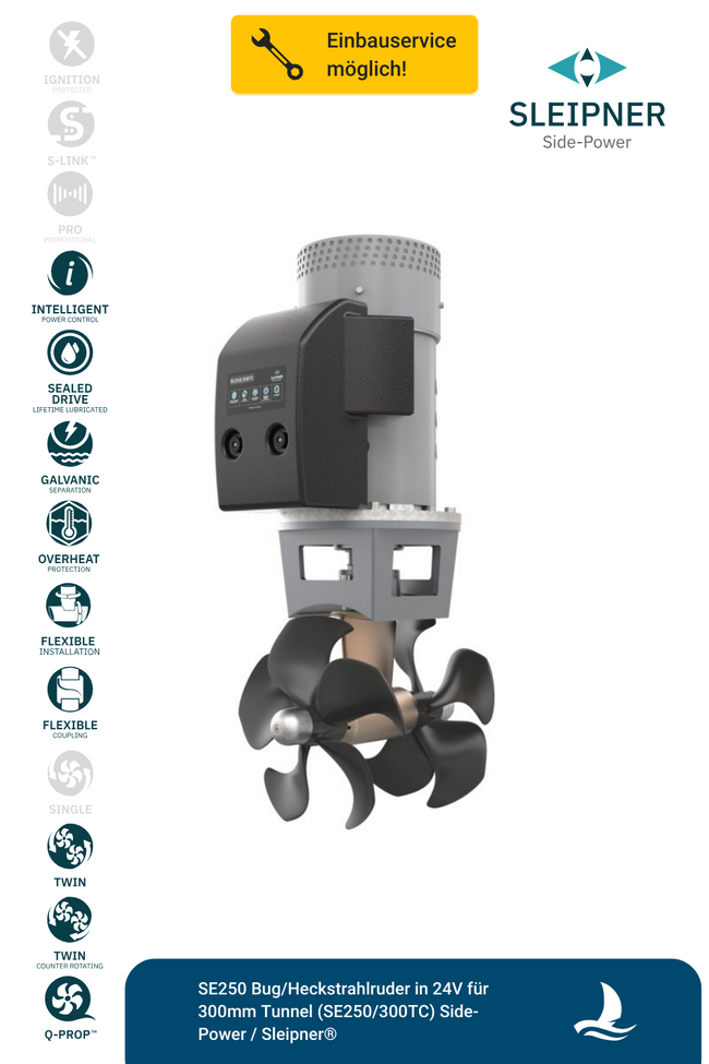 SE250 Bug/Heckstrahlruder in 24V für 300mm Tunnel (SE250/300TC) Side-Power / Sleipner®