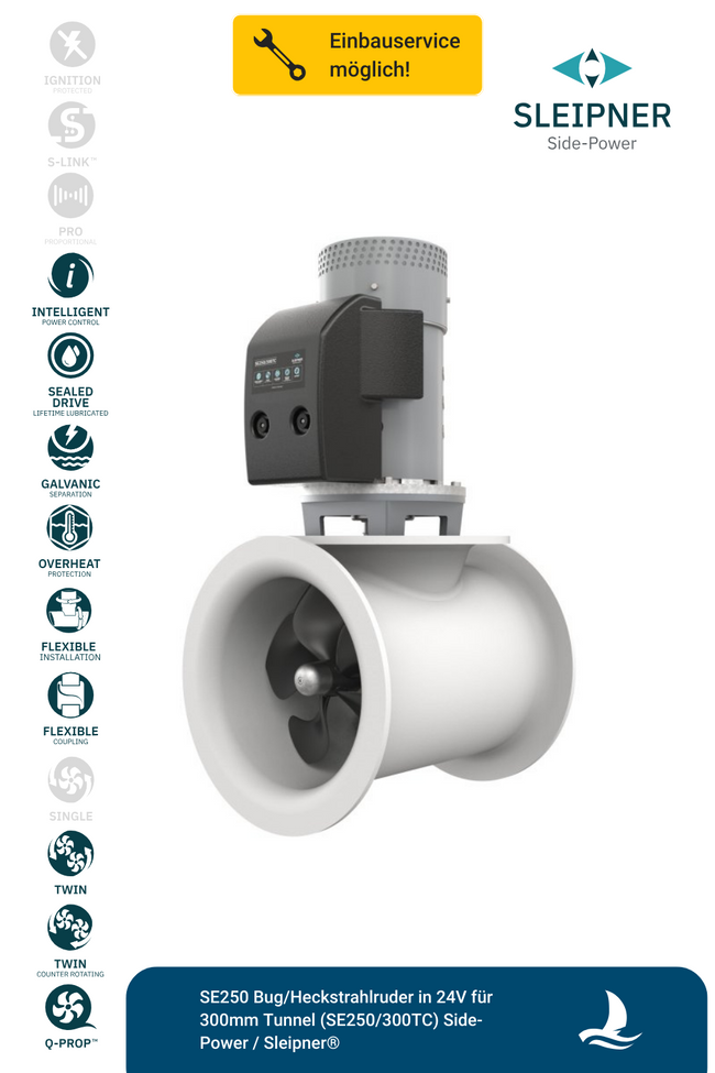 SE250 Bug/Heckstrahlruder in 24V für 300mm Tunnel (SE250/300TC) Side-Power / Sleipner®