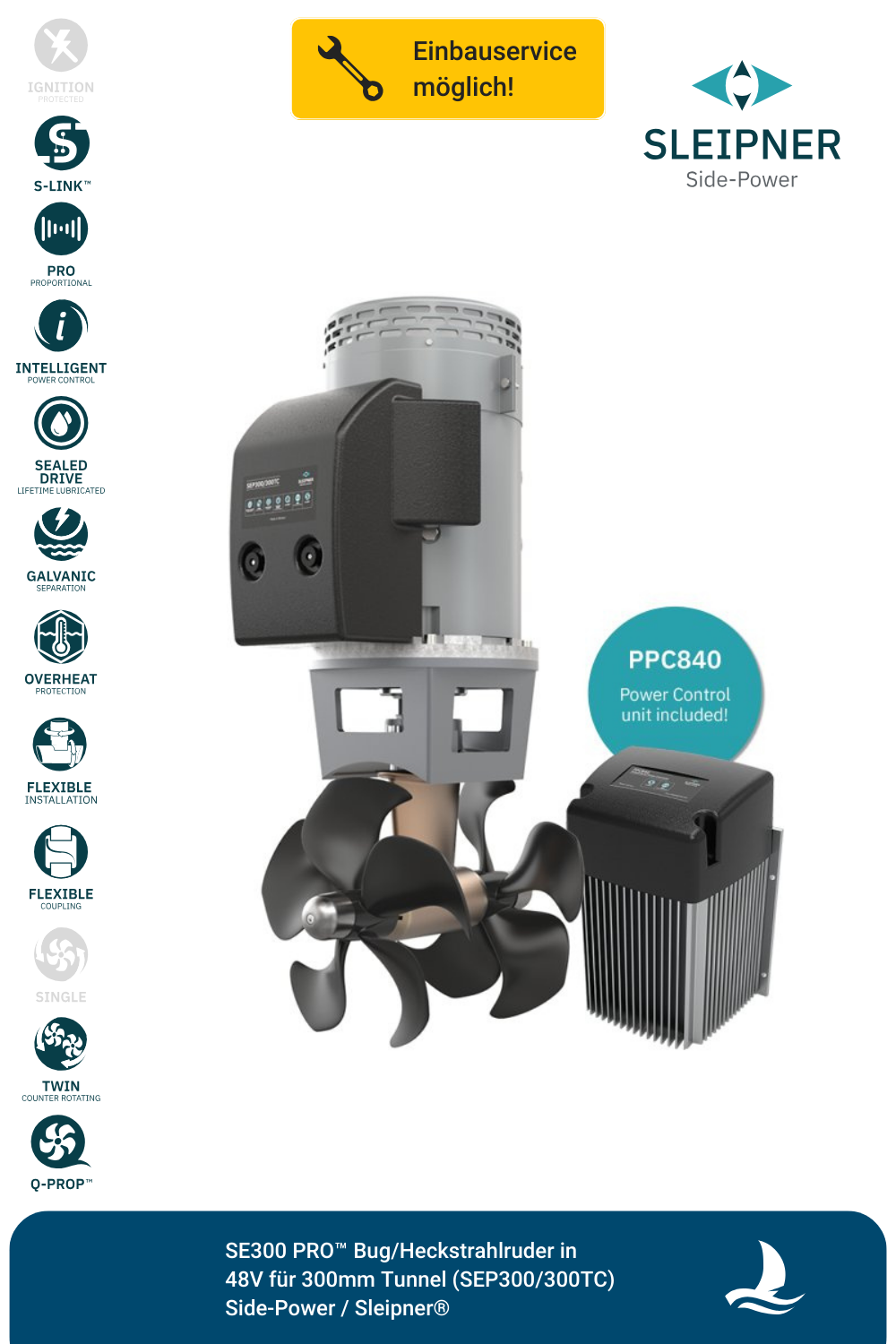 SEP300 PRO Tunnel bow/stern thruster 48v