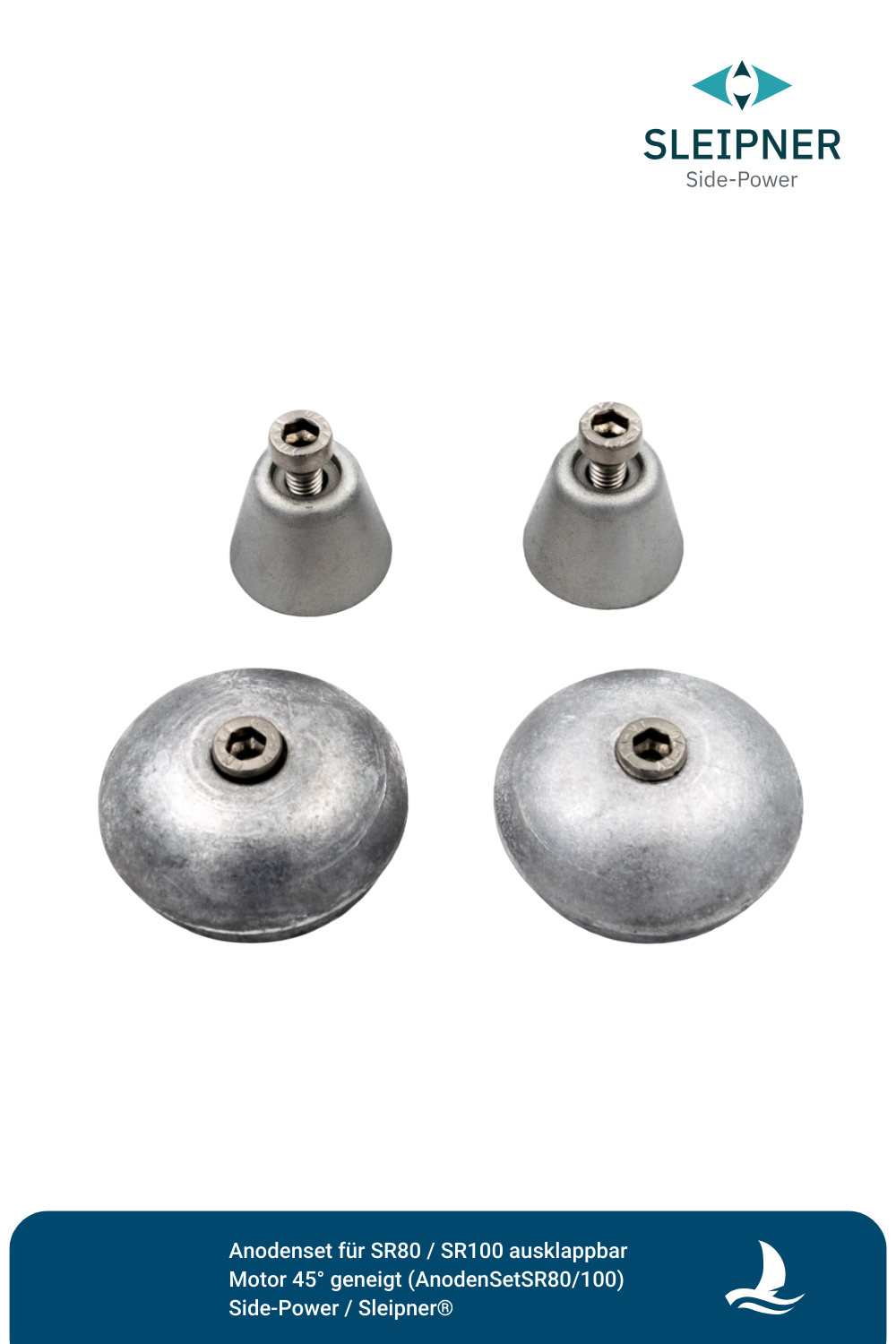 Anodenset Aluminium für Sleipner® SR80 / SR100 ausklappbar Motor 45° geneigt (AnodenSetSR80/100)