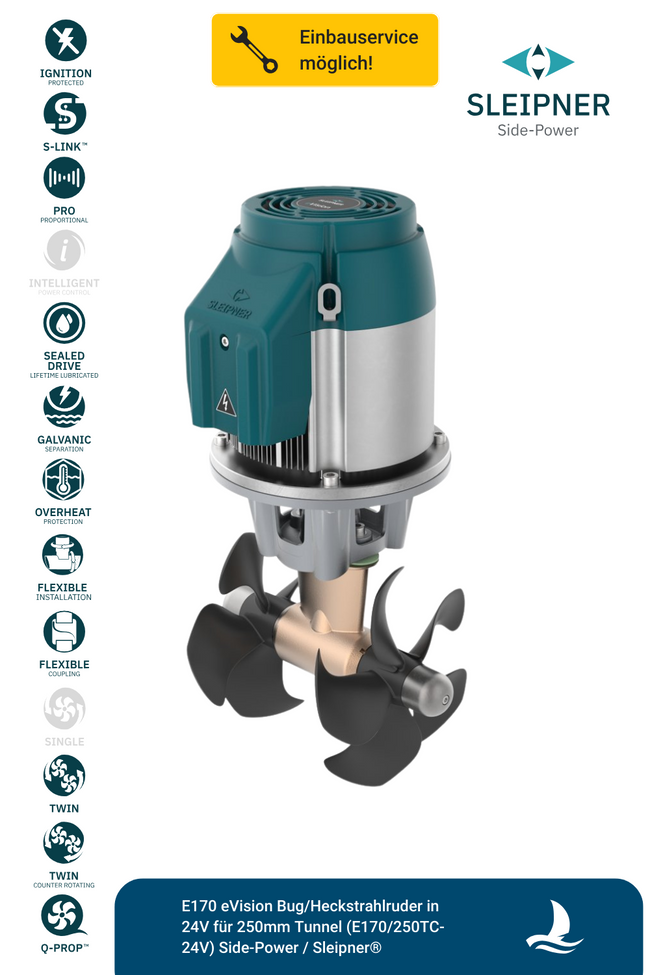 Sleipner® E170 eVision Bug/Heckstrahlruder in 24V für Ø250mm Tunnel (E170/250TC-24V)