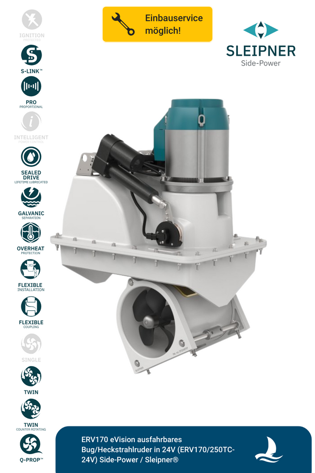 Sleipner® ERV170 eVision ausfahrbares Bug/Heckstrahlruder in 24V (ERV170/250TC-24V)