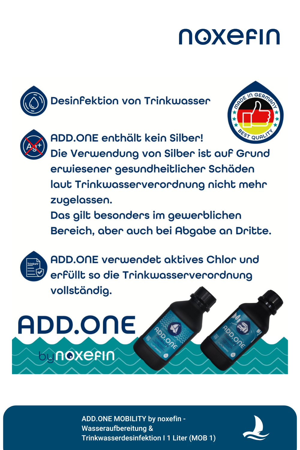 ADD.ONE MOBILITY by noxefin® - Wasseraufbereitung & Trinkwasserdesinfektion I 1 Liter