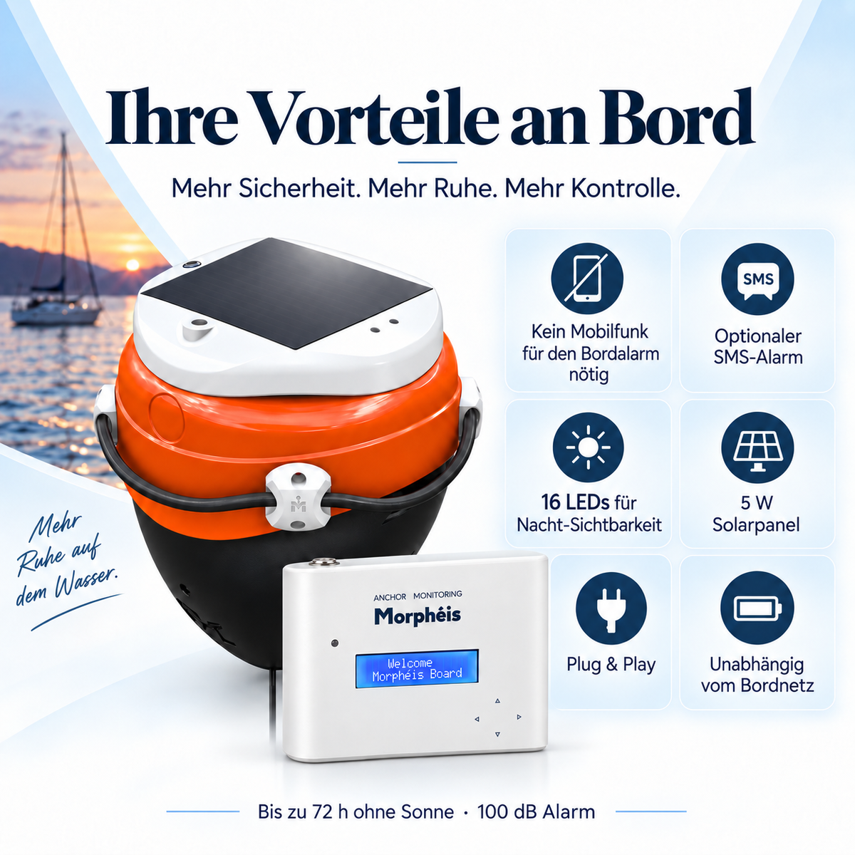 Morphéis® intelligente GPS-Ankerboje – Ankerüberwachung mit Solar, Alarm & SMS