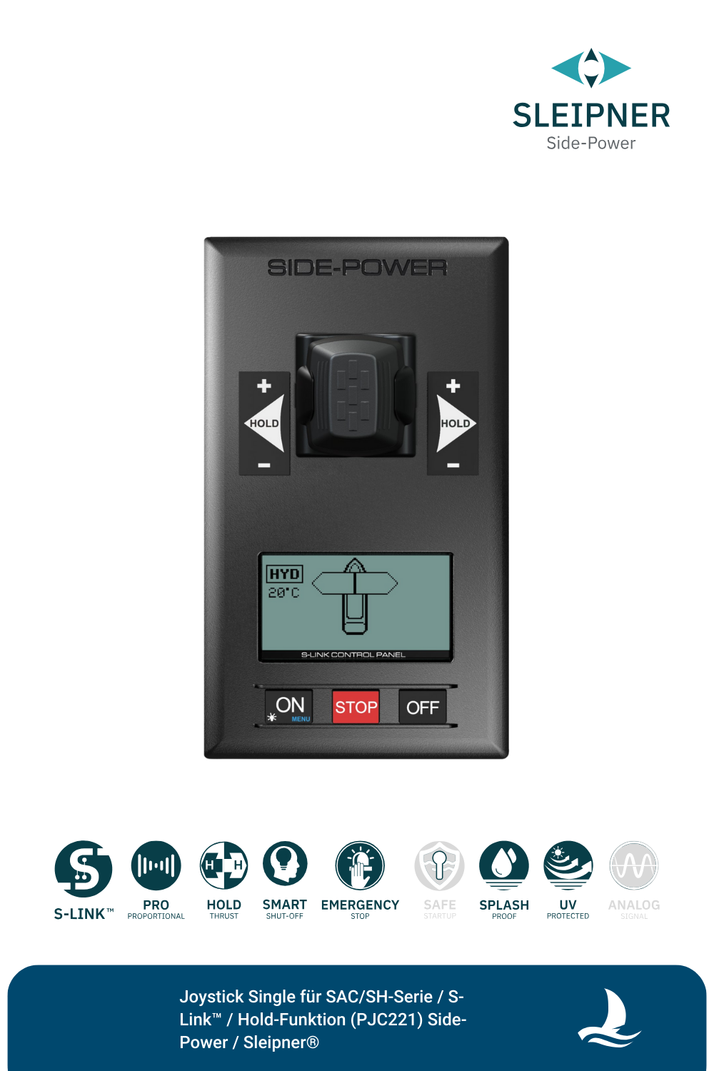 Sleipner® Single Joystick für hydraulische Bugstrahlruder der SAC/SH-Serie / S-Link™ / Hold-Funktion (PJC221)