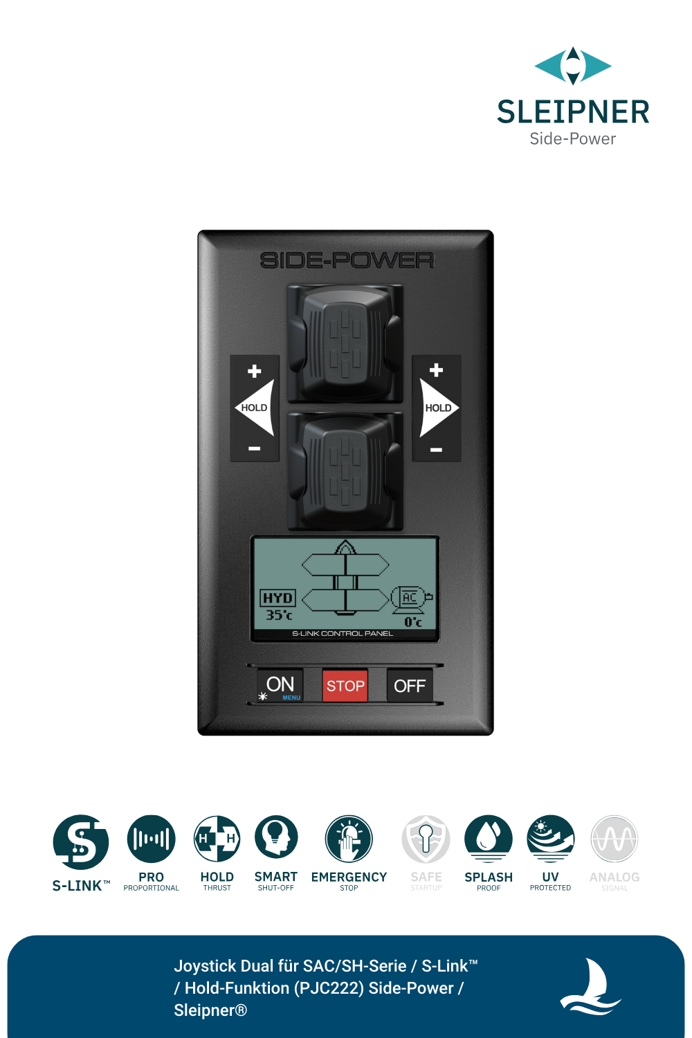 Sleipner® Dual Joystick für hydraulische Bug & Heckstrahlruder der SAC/SH-Serie / S-Link™ / Hold-Funktion (PJC222)