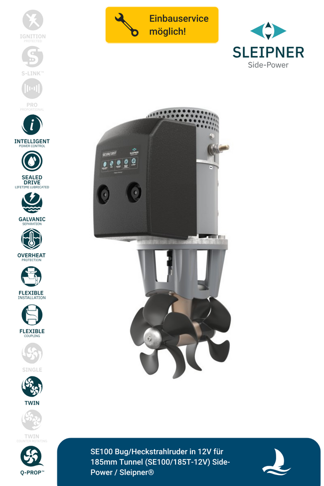 Sleipner® SE100 Bug/Heckstrahlruder 12V für Ø185mm Tunnel (SE100/185T-12V)