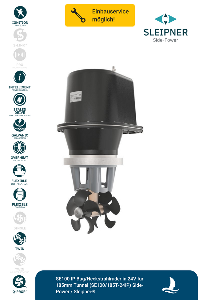 Sleipner® SE100 *zündgeschütztes* Bug/Heckstrahlruder 24V für Ø185mm Tunnel (SE100/185T-24IP)