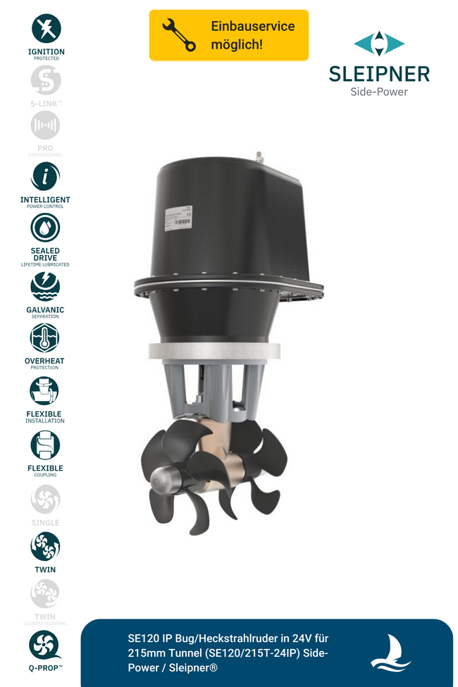 SE120 IP Bug/Heckstrahlruder in 24V für 215mm Tunnel (SE120/215T-24IP) Side-Power / Sleipner®