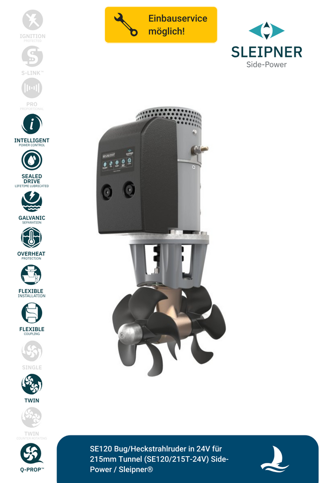 SE120 Bug/Heckstrahlruder in 24V für 215mm Tunnel (SE120/215T-24V) Side-Power / Sleipner®