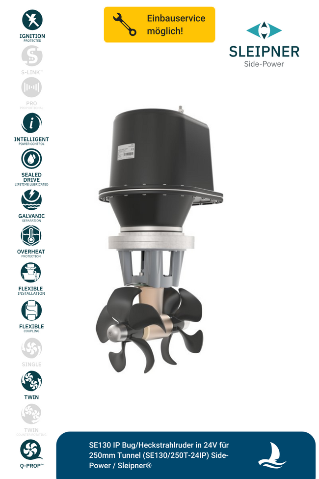 SE130 IP Bug/Heckstrahlruder in 24V für 250mm Tunnel (SE130/250T-24IP) Side-Power / Sleipner®