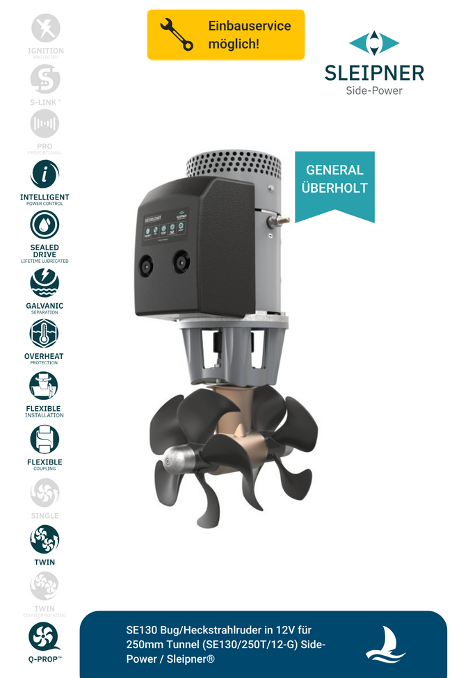 Sleipner® SE130 Bug/Heckstrahlruder 12V für Ø250mm Tunnel (SE130/250T-12V) *generalüberholt*