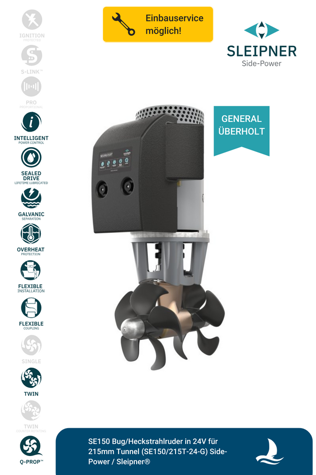 Sleipner® SE150 Bug/Heckstrahlruder 24V für Ø250mm Tunnel (SE150/215T-24V) *generalüberholt*