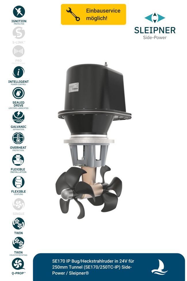 SE170 IP Bug/Heckstrahlruder in 24V für 250mm Tunnel (SE170/250TC-IP) Side-Power / Sleipner®