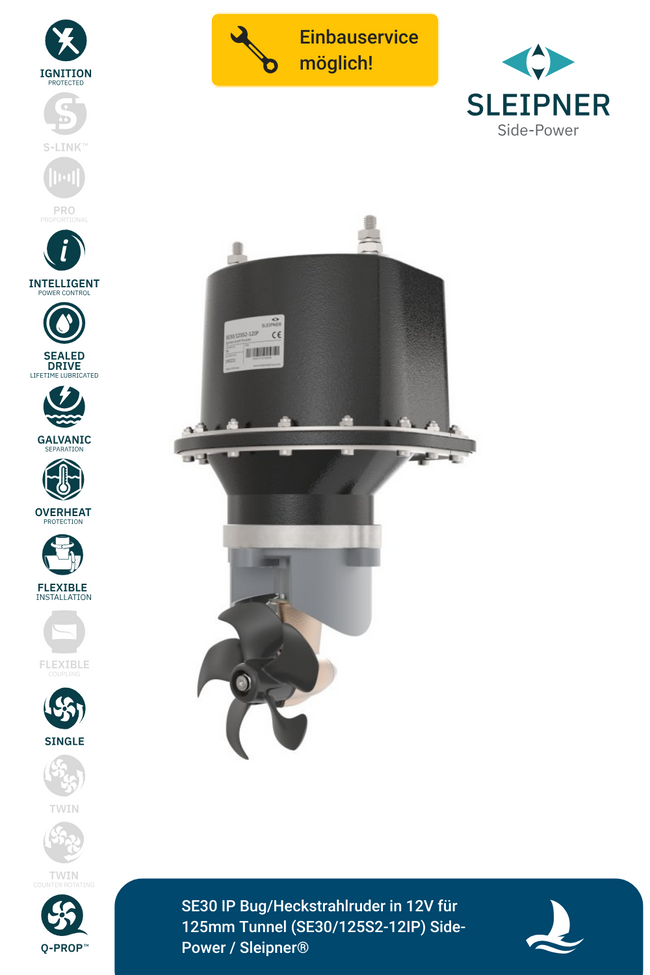 Sleipner® SE30 *zündgeschütztes* Bug/Heckstrahlruder 12V für Ø125mm Tunnel (SE30/125S2-12IP)