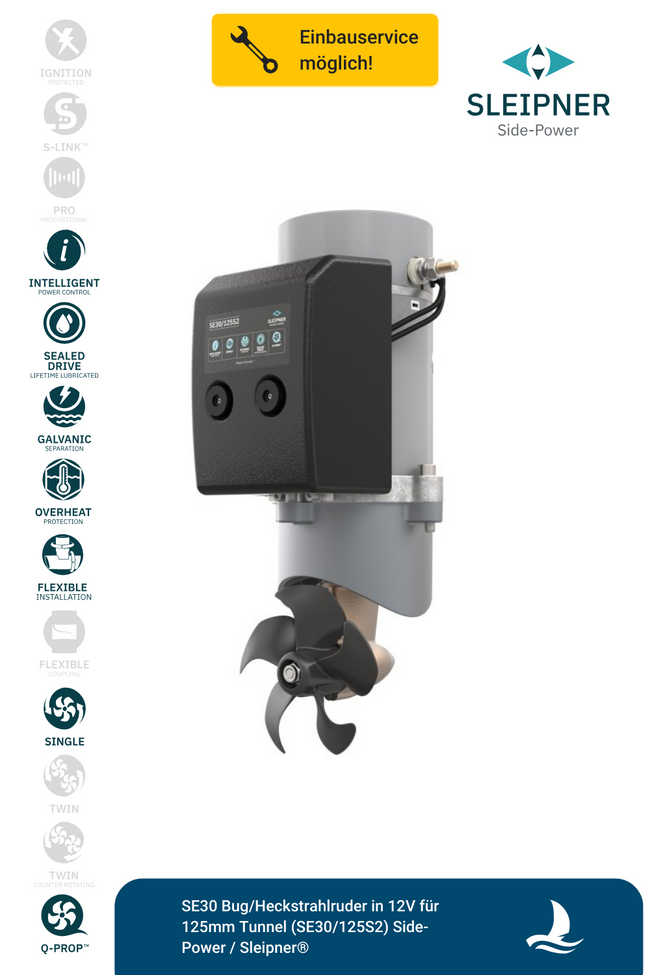 SE30 Bug/Heckstrahlruder in 12V für Ø125mm Tunnel (SE30/125S2) Side-Power / Sleipner®