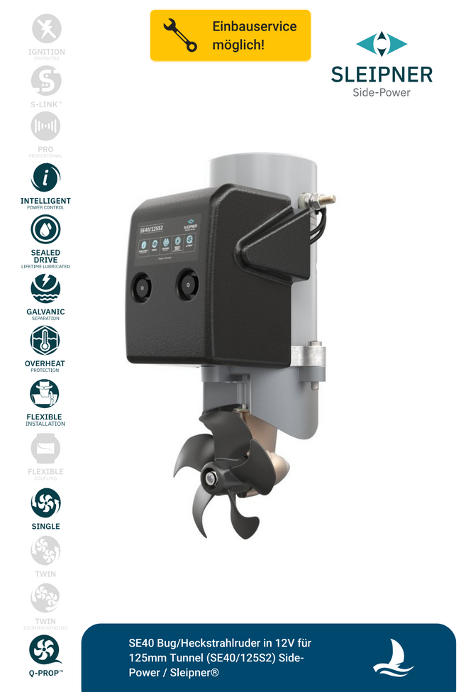 SE40 Bug/Heckstrahlruder in 12V für 125mm Tunnel (SE40/125S2) Side-Power / Sleipner®