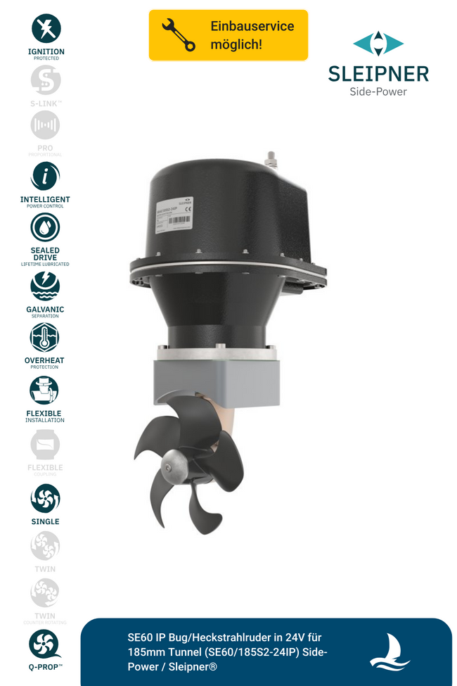 SE60 IP Bug/Heckstrahlruder in 24V für 185mm Tunnel (SE60/185S2-24IP) Side-Power / Sleipner®