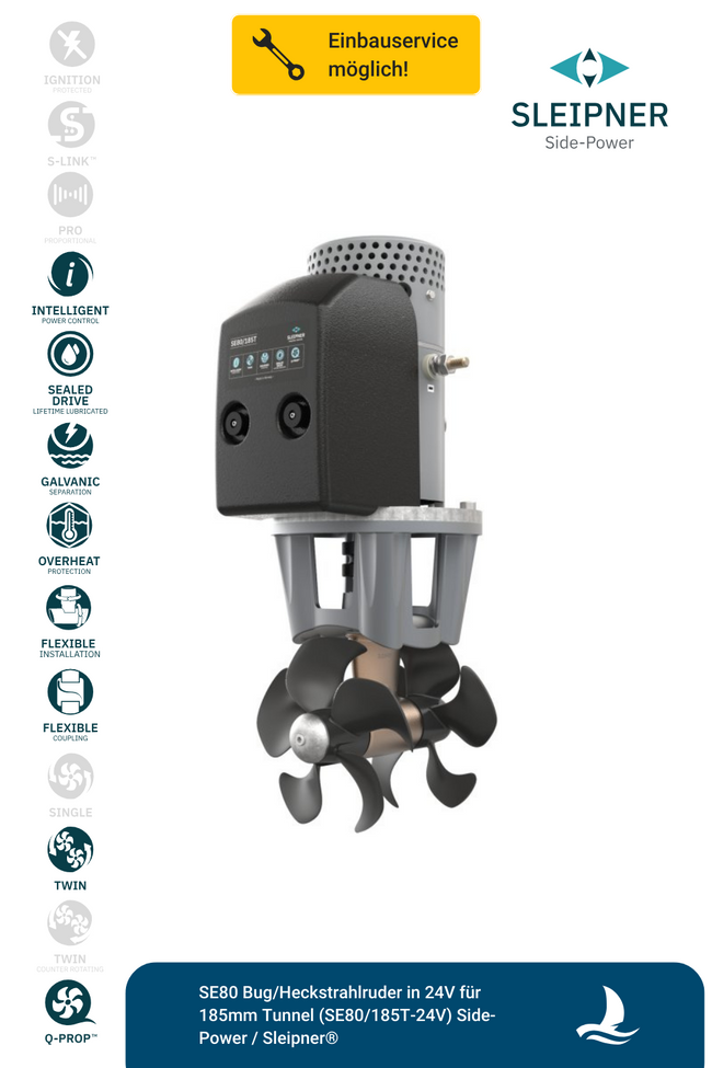 SE80 Bug/Heckstrahlruder in 24V für 185mm Tunnel (SE80/185T-24V) Side-Power / Sleipner®